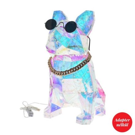 Bulldog szemüveggel, lánccal, LED-es 39 cm